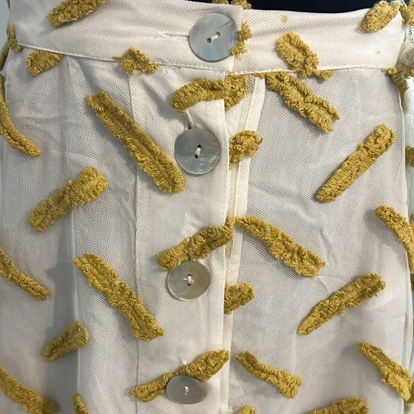 Daniel Rainn Anthropologie Cream & Mustard Embroidered Maxi Skirt Tie Waist - Picture 5 of 8